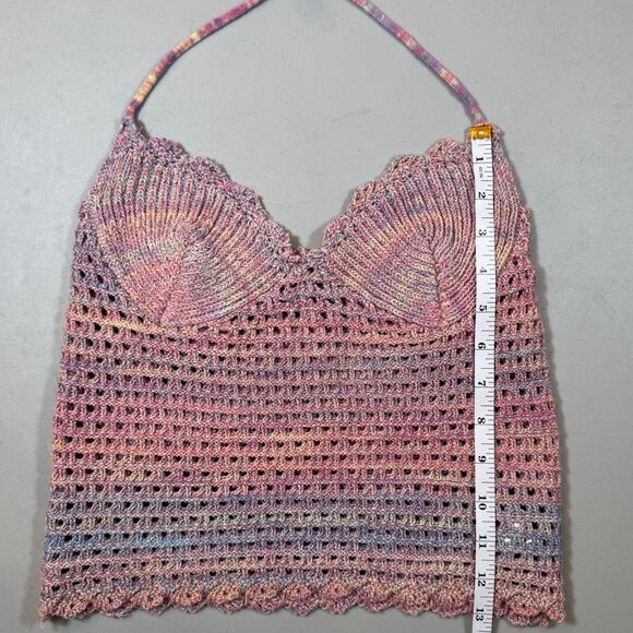 SHEIN Multicolor Crochet Knit Halter Crop Top Scallop Boho Festival L - Picture 3 of 5